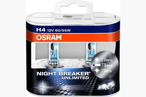 Лампа головного світла Osram H4 60/55W Night Breaker Unlimited +110% 64193NBU